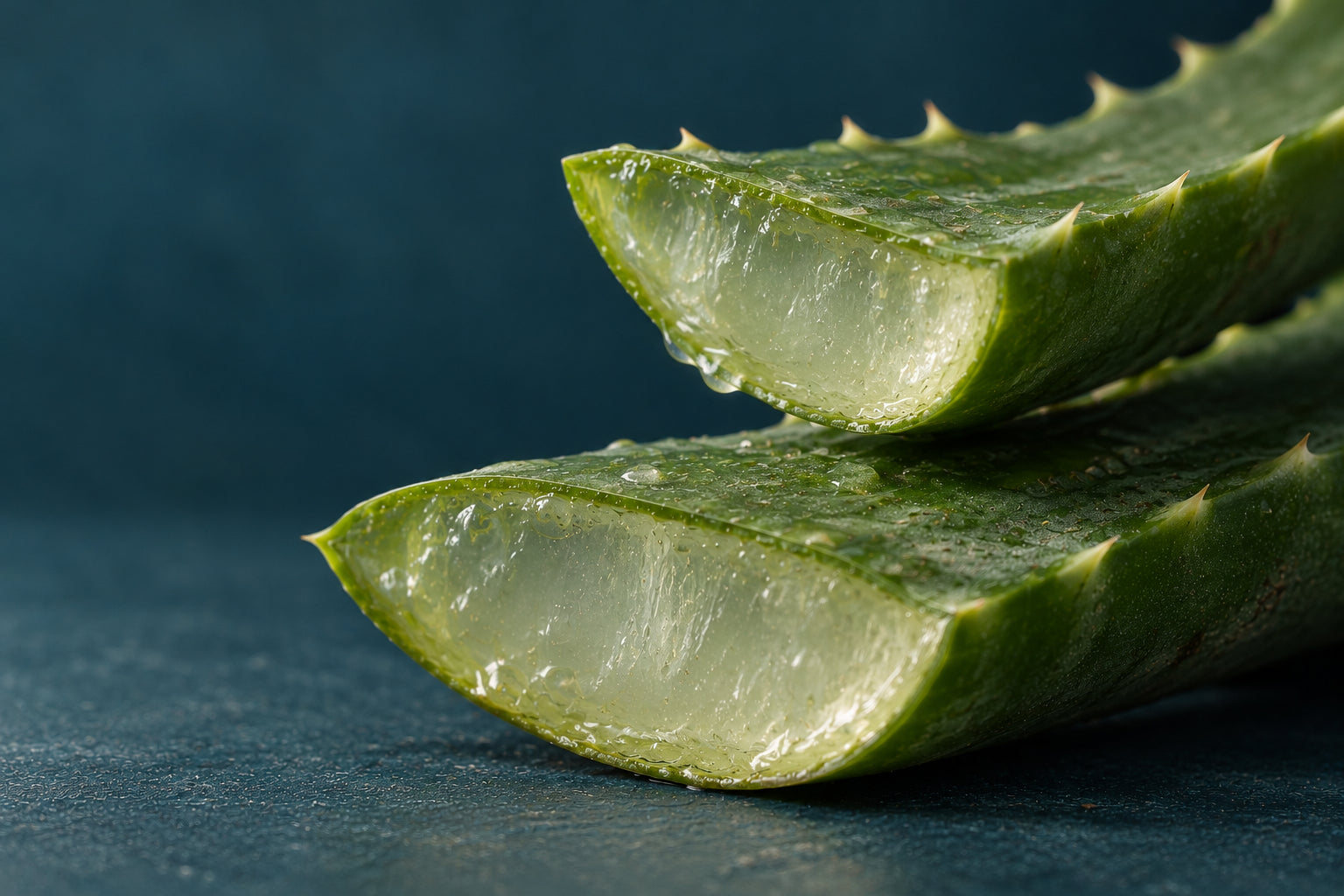 Botanisches Aloe-Vera-Motiv mit angeschnittenem Blatt und durchscheinendem Blattinneren